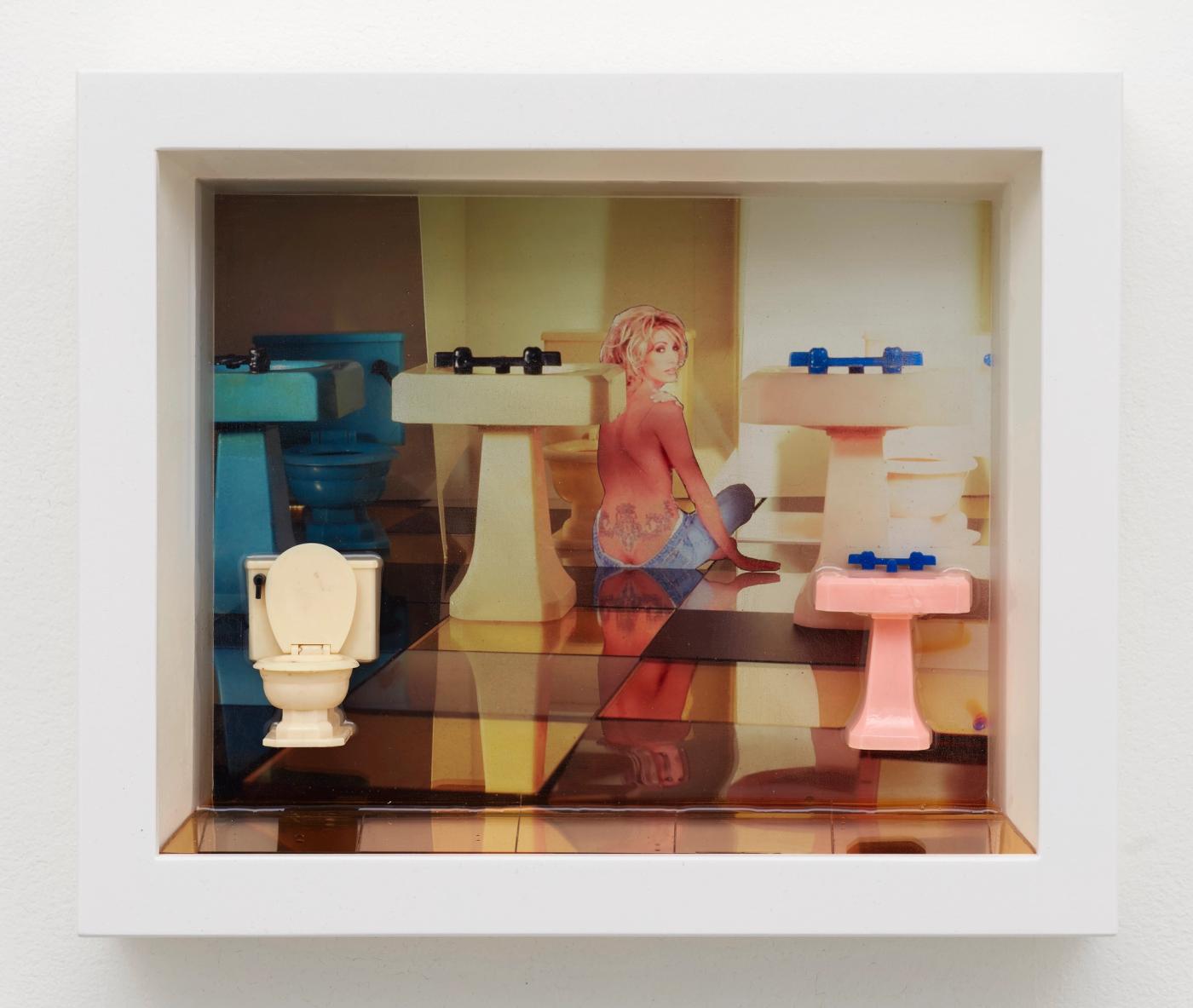 Image of Color Pictures/Deep Photos (White Toilet/Girl in Jeans/Pink Sink), 2022: Ink jet, plastic, resin, wood