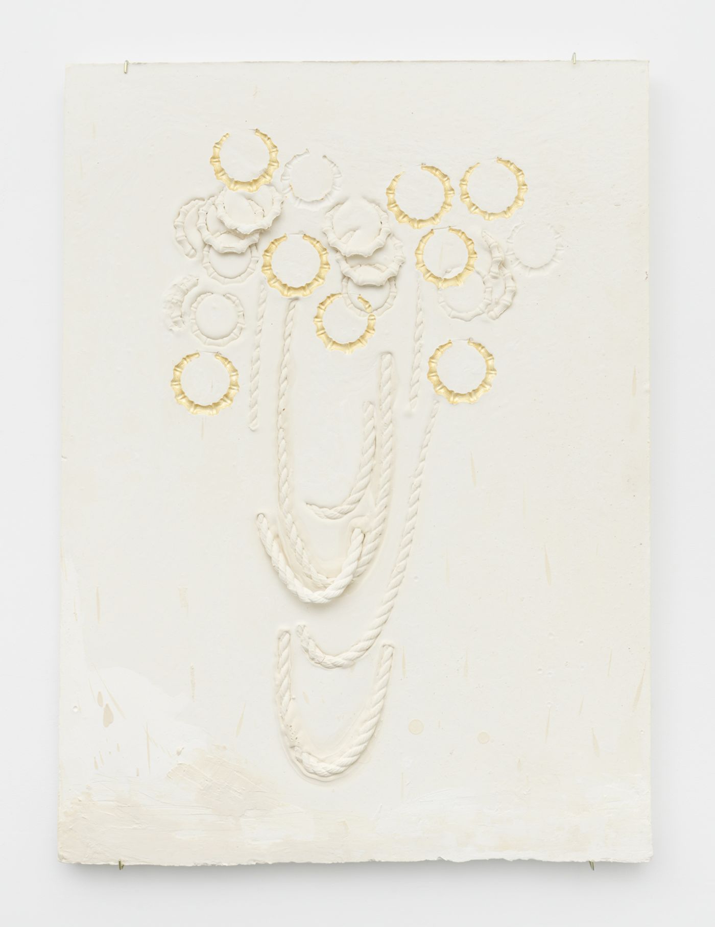 Image of Composition with Rope Chains Overlapping Round Bamboo Earrings, Impressed with Gold , 2019: Plaster, foam, and acrylic