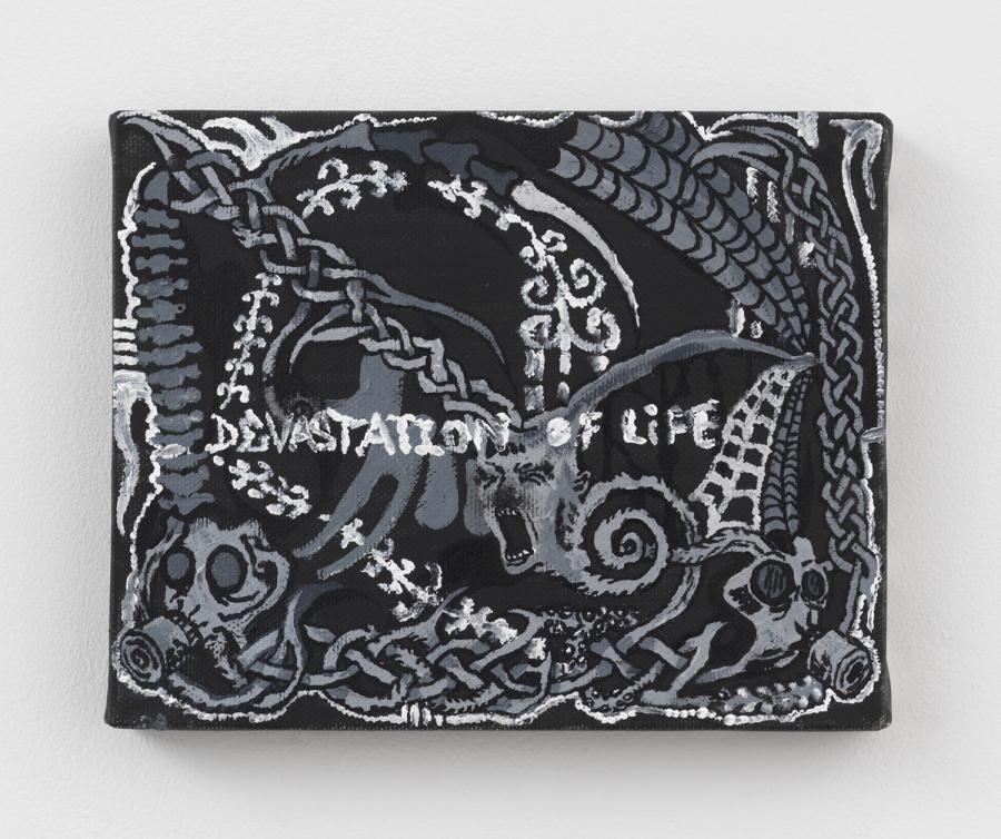 Wombat, Devastation of Life, 2025. Acrylic on linen. 8 x 10 in (20.3 x 25.4 cm)