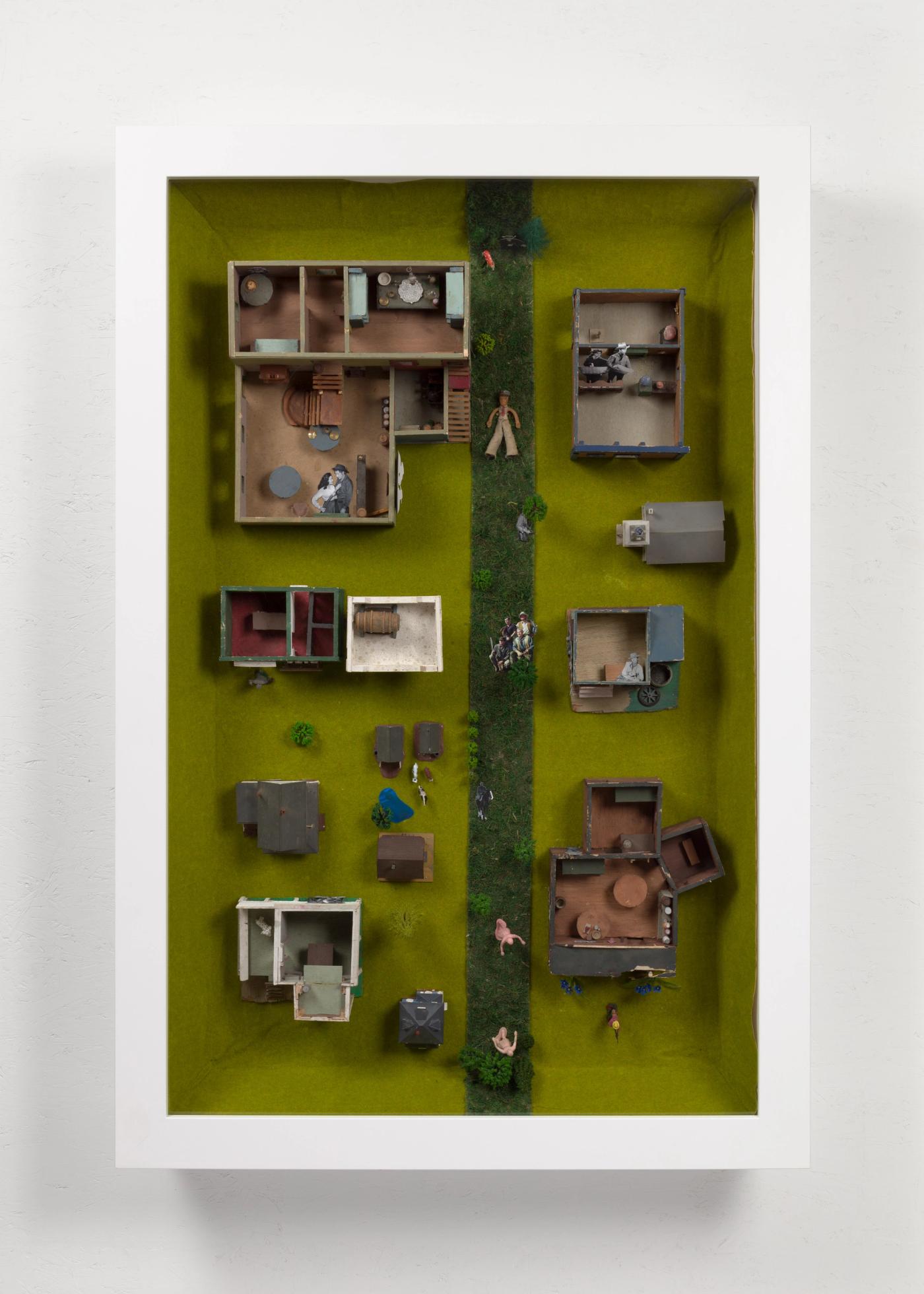 Image of Deep Photos (Cowboy Town), 2021: Plywood, teak, pine, plastic, paper, synthetic grass, metal, hot glue, acrylic paint, fabric, stone, glass