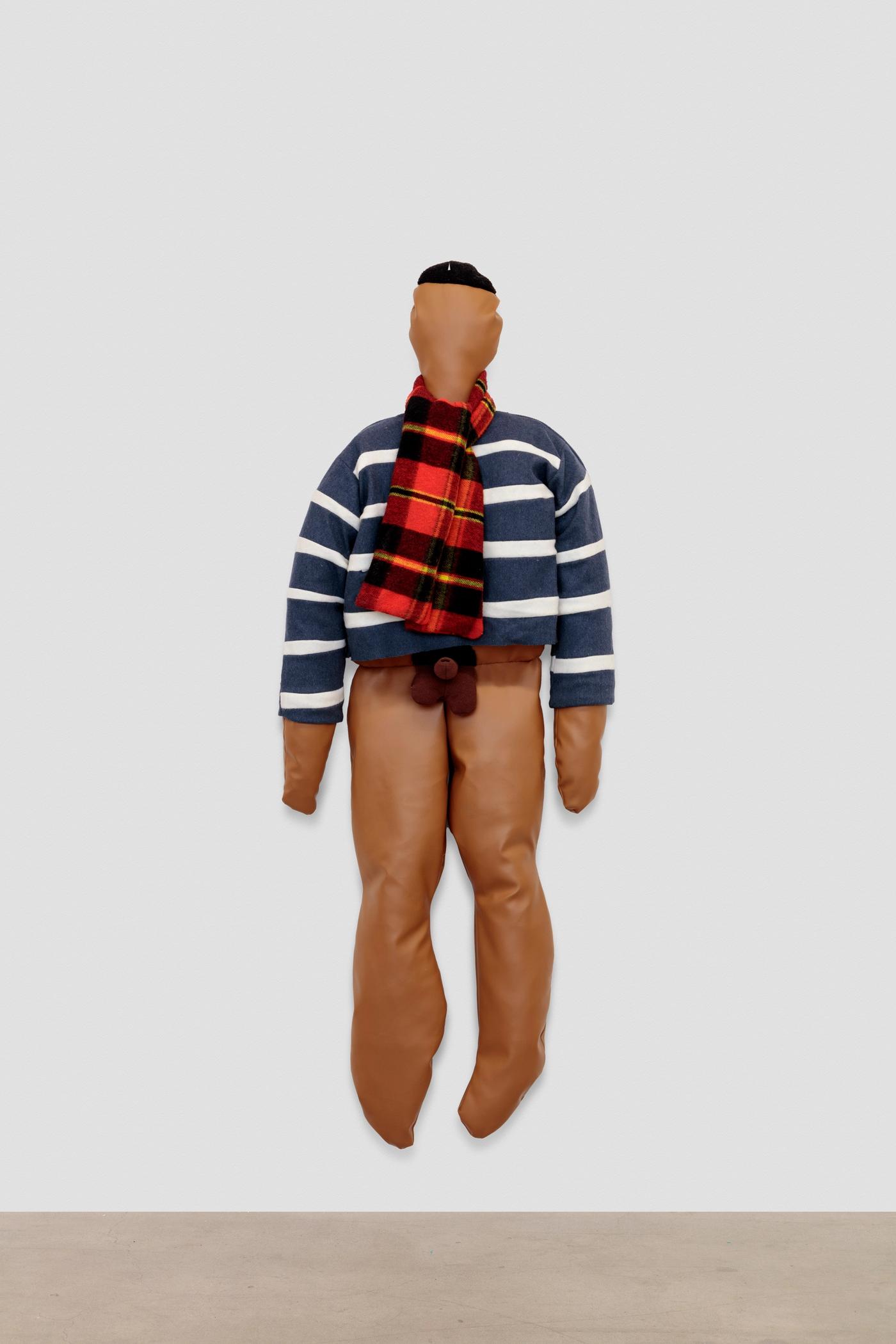 Image of Top with Stripes and Scarf, 2021: Vinyl, upholstery foam, polyfil, wool, shearling