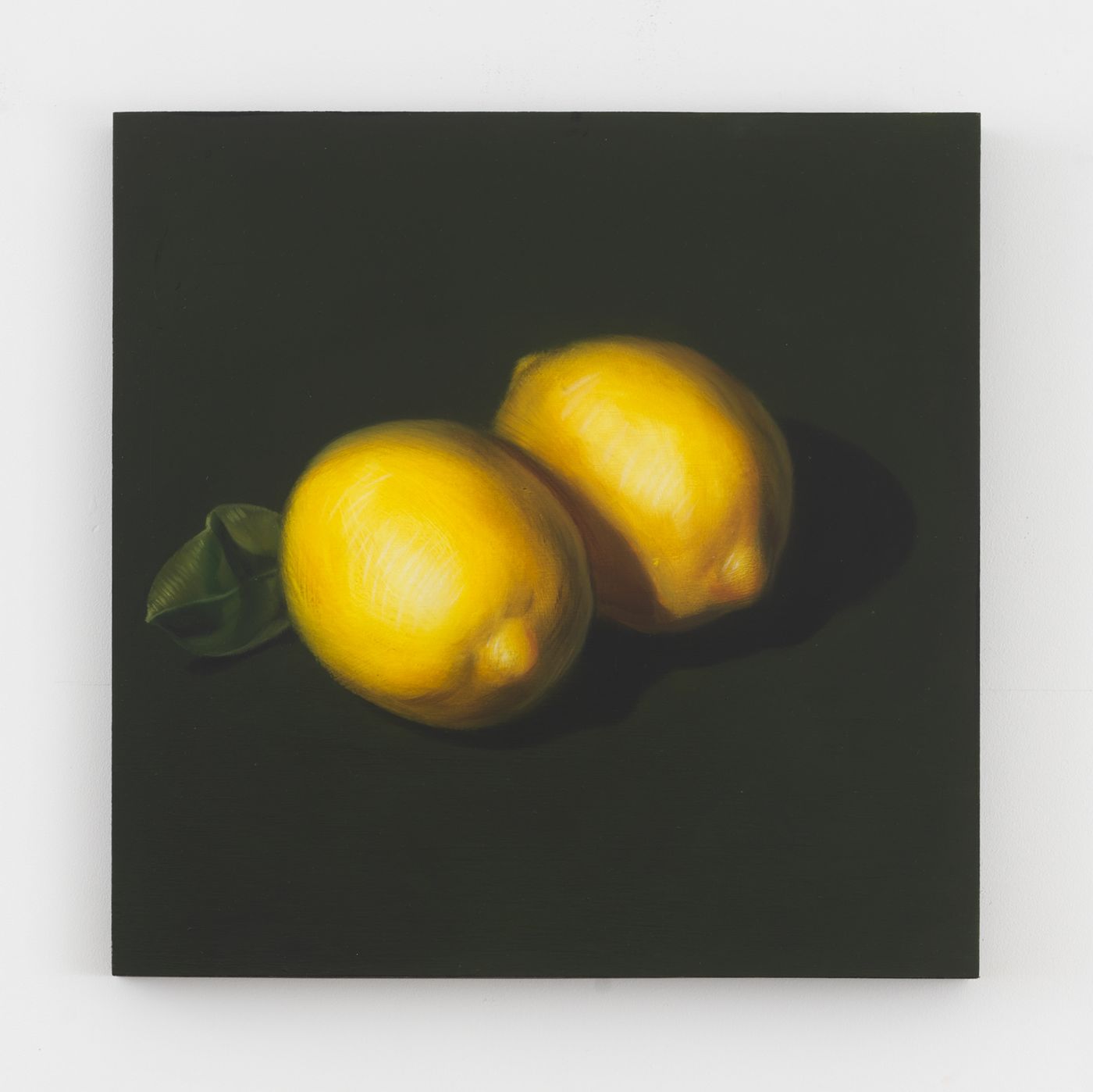 Image of Two Lemons and a Leaf, 2019: Oil on panel