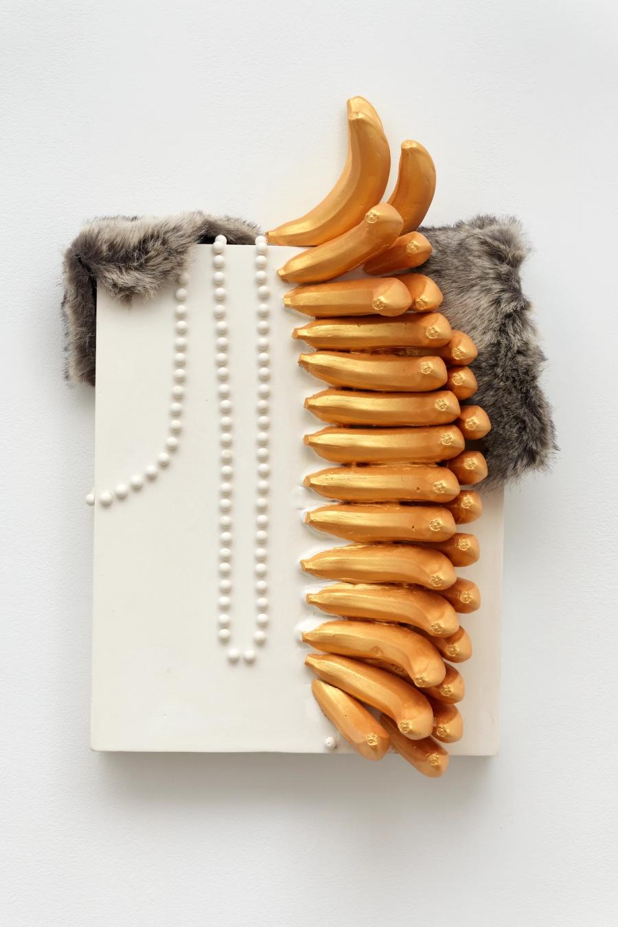 Gold Banana Skirt with Pearls and Fur