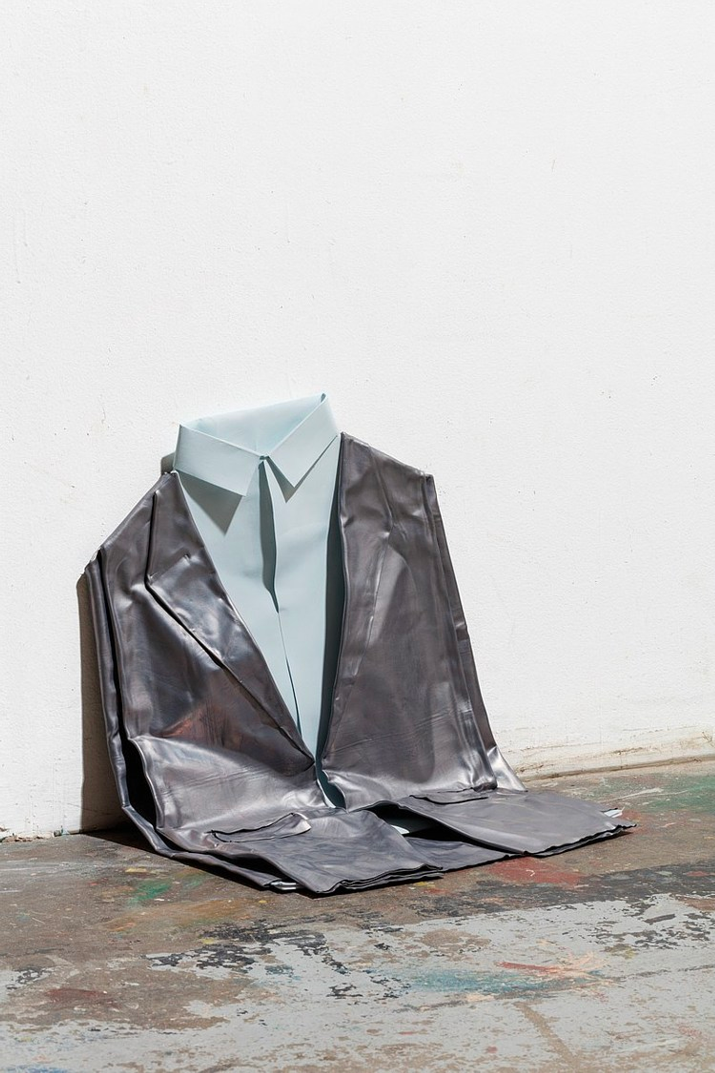 Image of Untitled (Folded Jacket Lead Sheet), 2023: Paper, acrylic paint, lead sheet