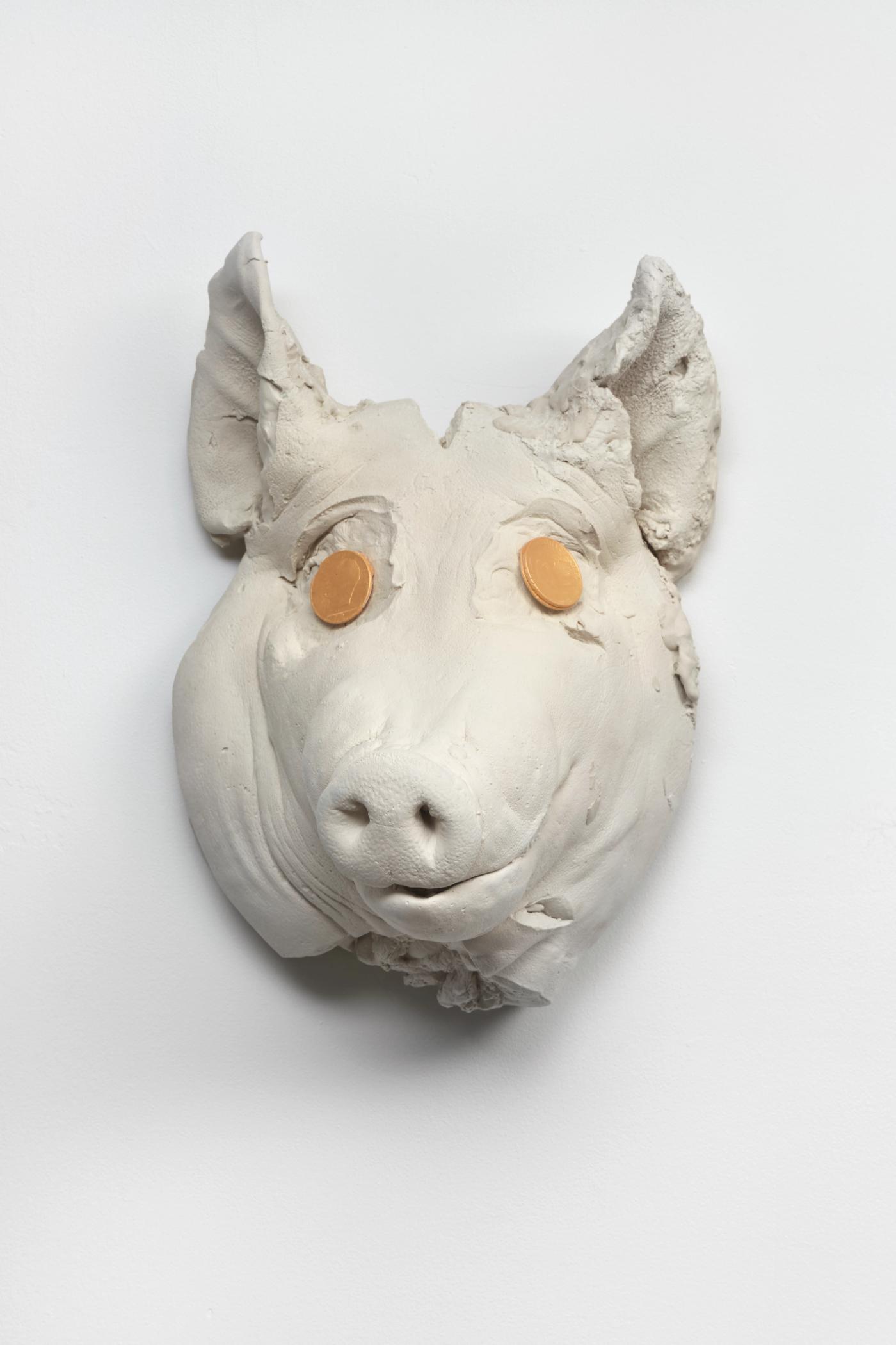 Image of PIG with Coins, 2025: Plaster and wood