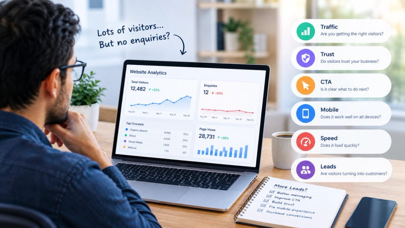 Business owner checking why a website is not generating leads