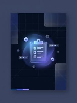 A glowing checklist clipboard icon surrounded by verified badges and star ratings on a dark navy background — representing the AgencyOra Agency Vetting Checklist for business buyers.