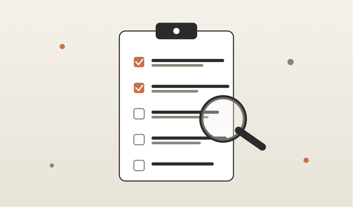 Illustration of a checklist and magnifying glass representing agency vetting process