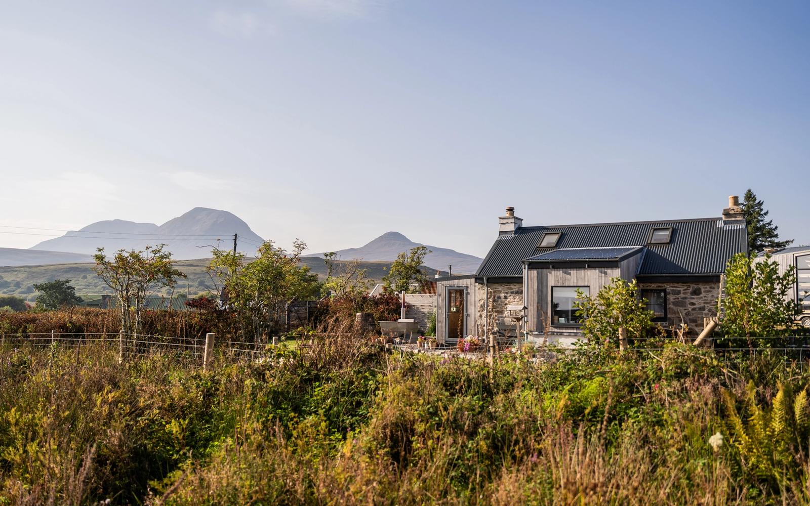 Mrs Leonard's Cottage with the Paps of Jura behind