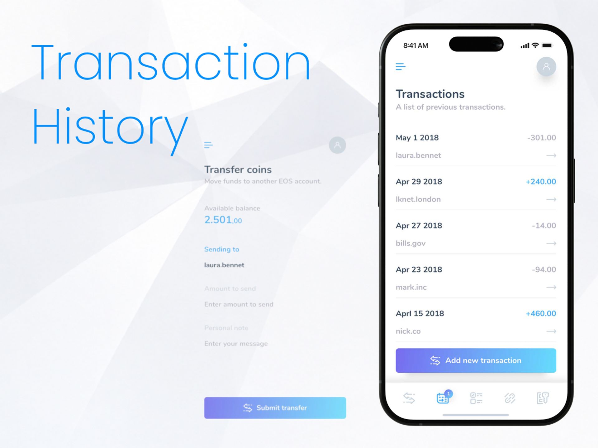 EOS Wallet transaction history and transfer
