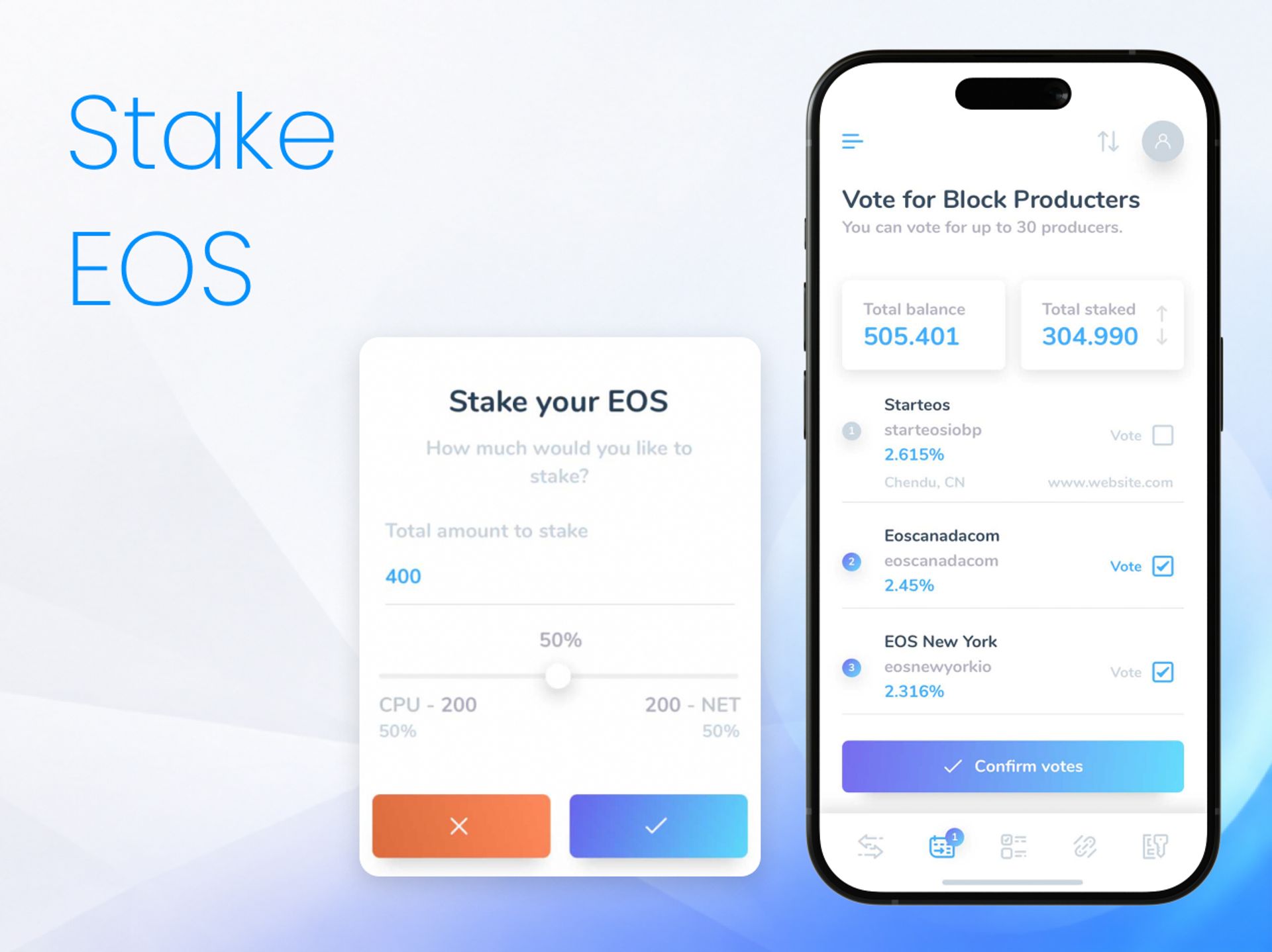 EOS Wallet staking and block-producer voting