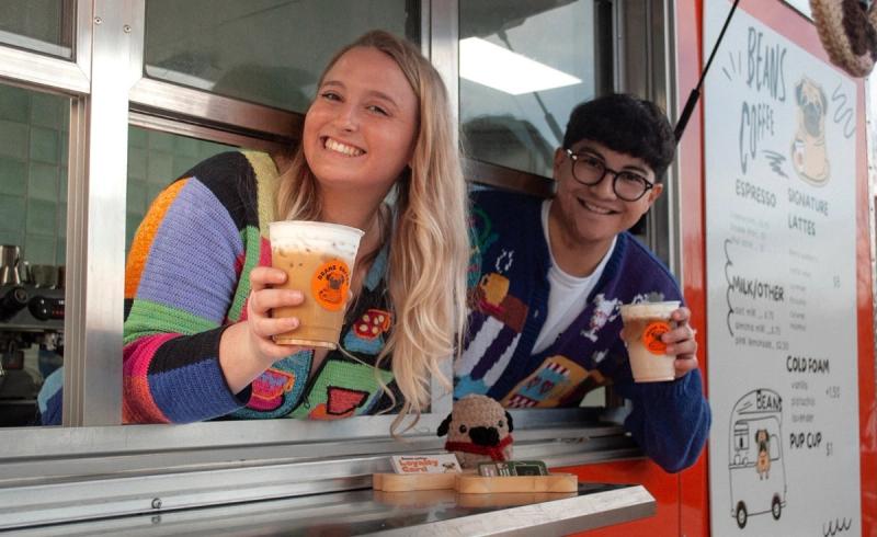Cassidy and Brian at the Beans Coffee cart window