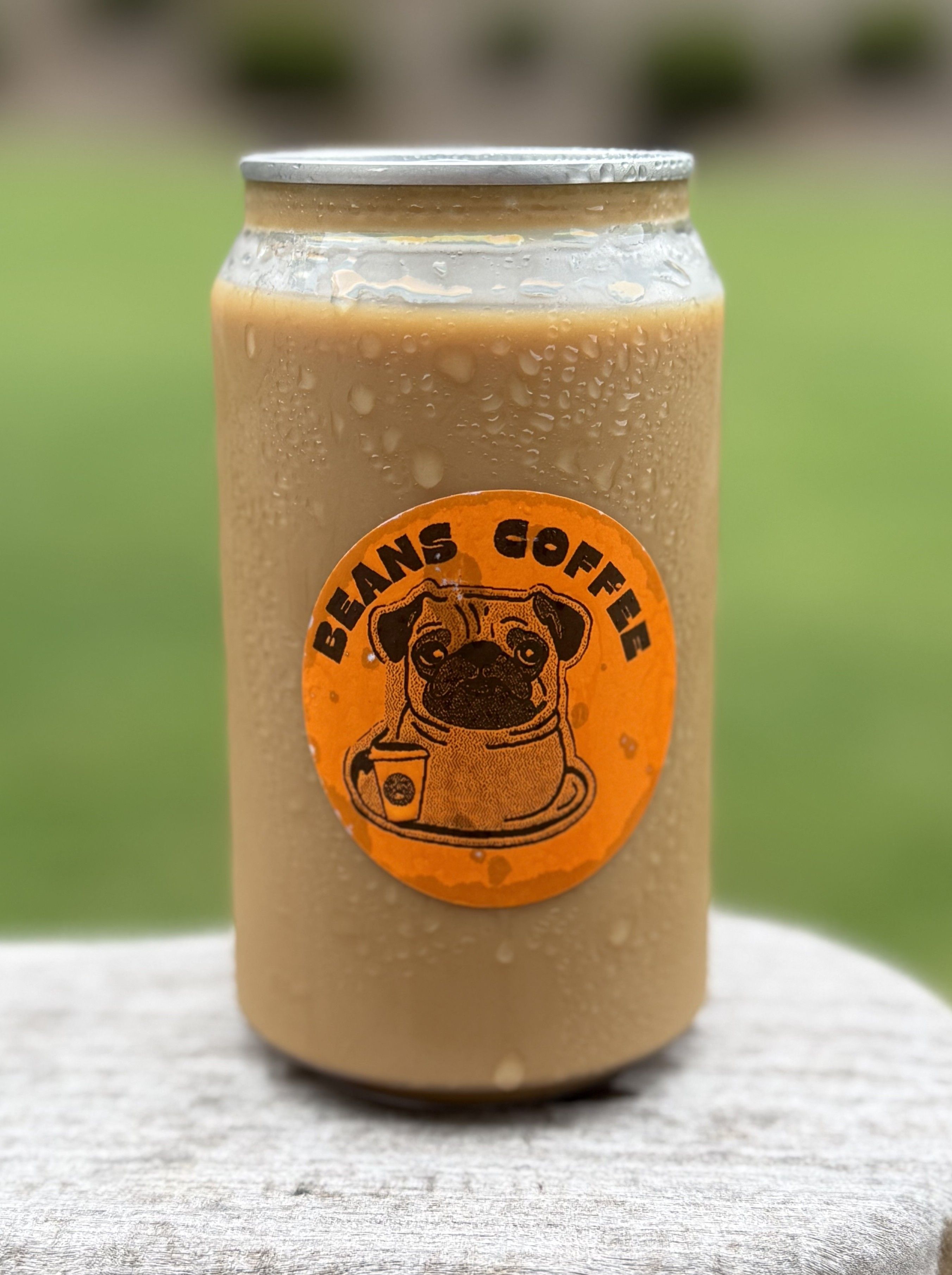 Beans Coffee can with Beans Coffee pug sticker