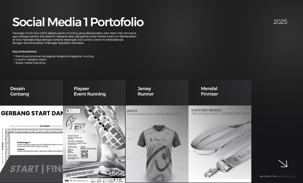 Selected event materials including start gate, running flyer, runner jersey and finisher medal.