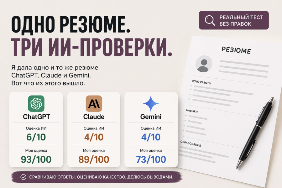 Сравнение проверки одного резюме в ChatGPT, Claude и Gemini