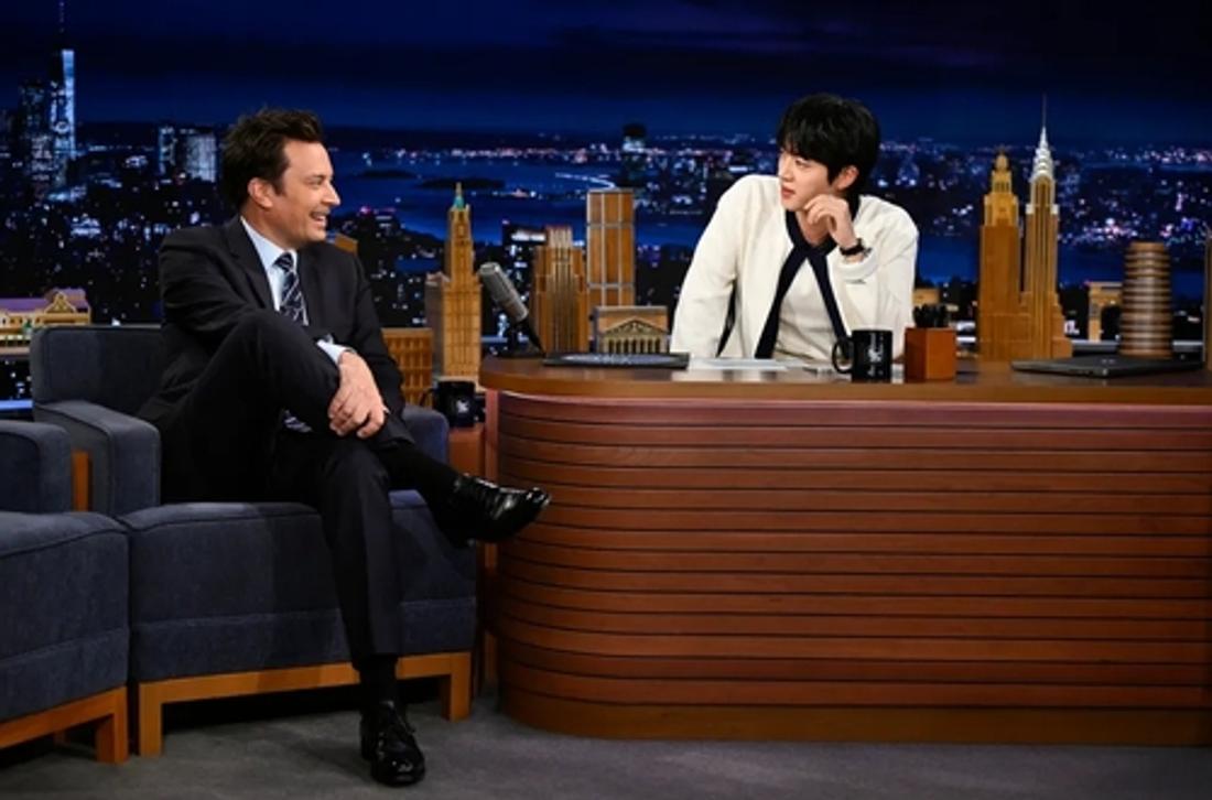 BTS’ Jin (R) is seen in this photo provided by Todd Owyoung and NBC. (PHOTO NOT FOR SALE) (Yonhap)