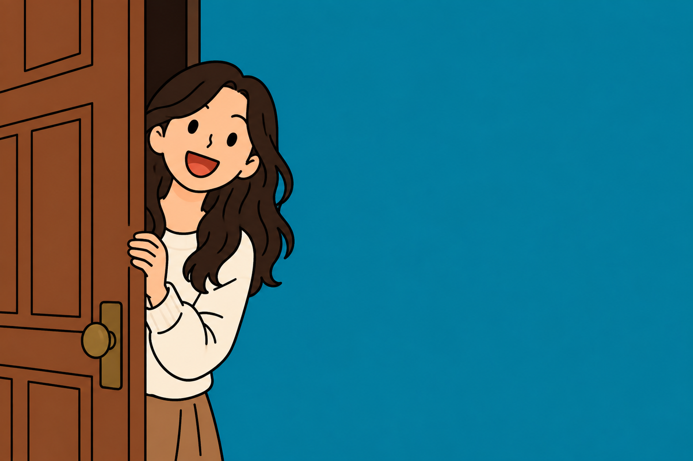 커다란 열쇠를 들고 건물 문 앞에 선 사람