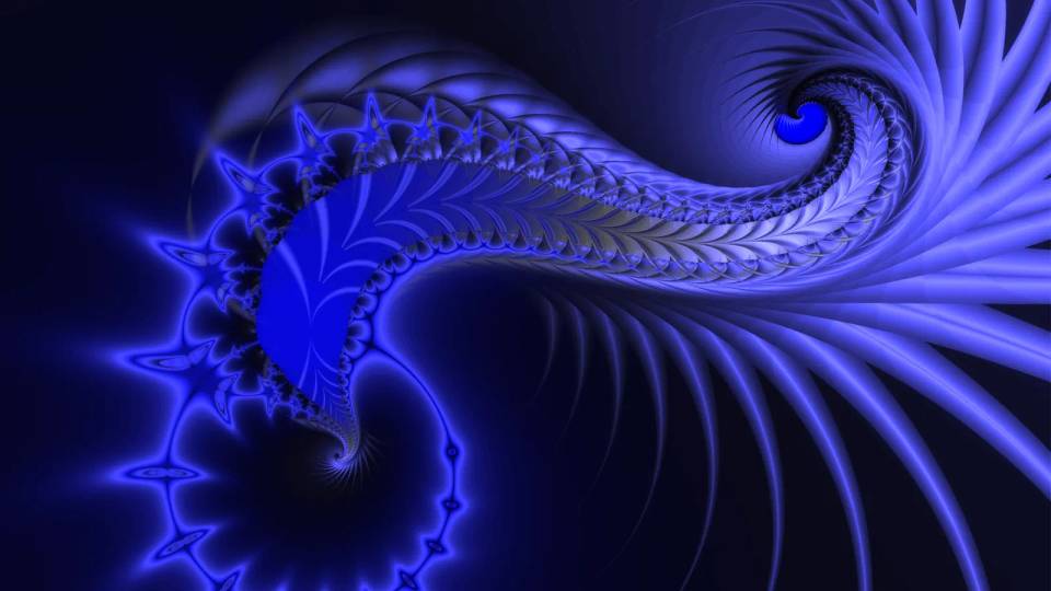 Mavi ve mor tonlarda kendini tekrar eden fraktal spiral, numerolojideki sayı ve geometri düzenini çağrıştırıyor