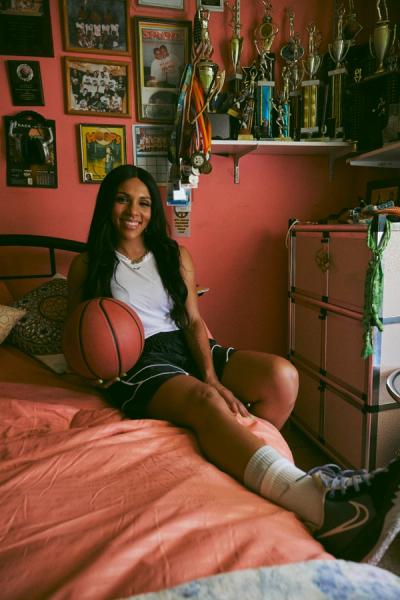 Woman basketball player in her apartment