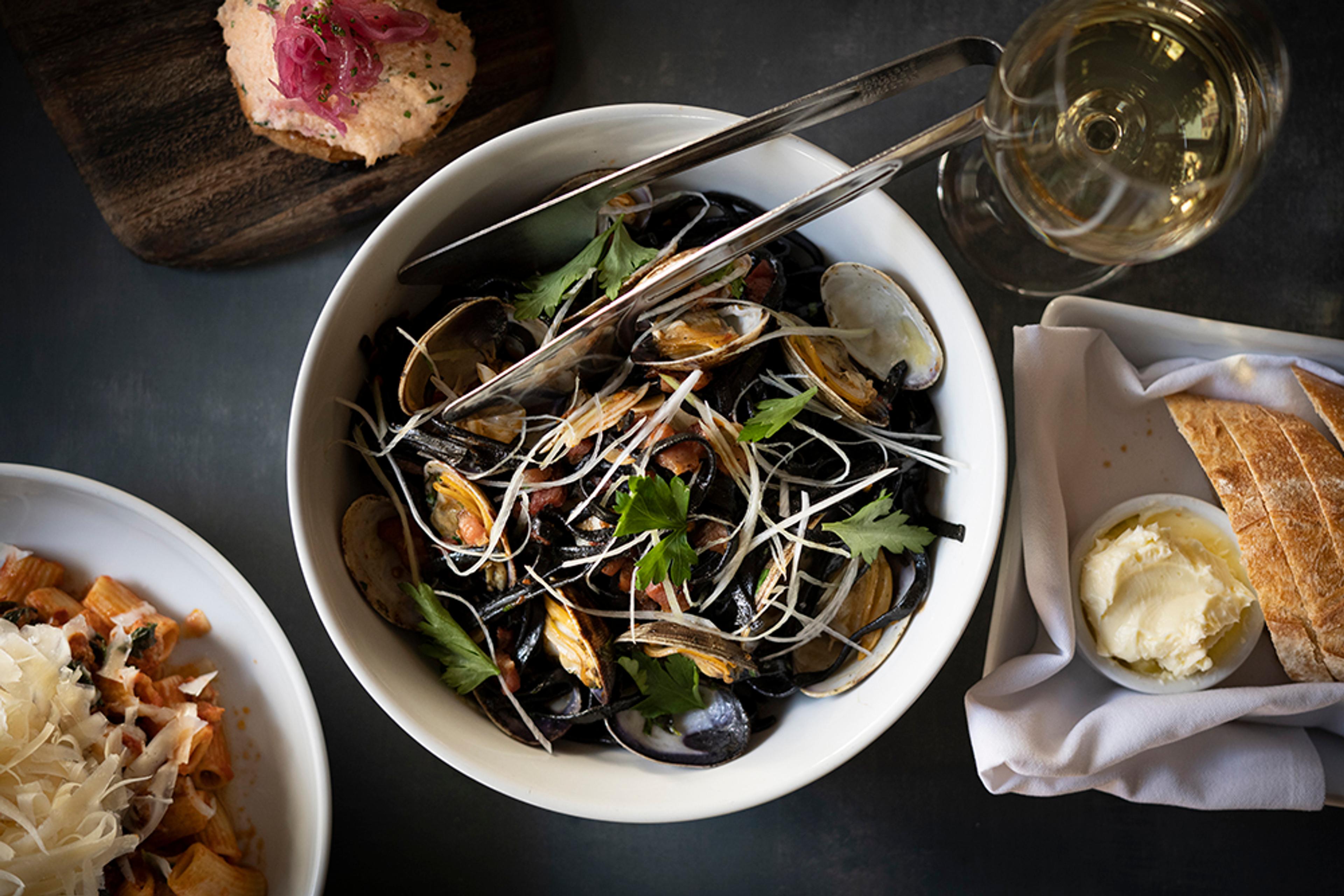 squid ink pasta with clams