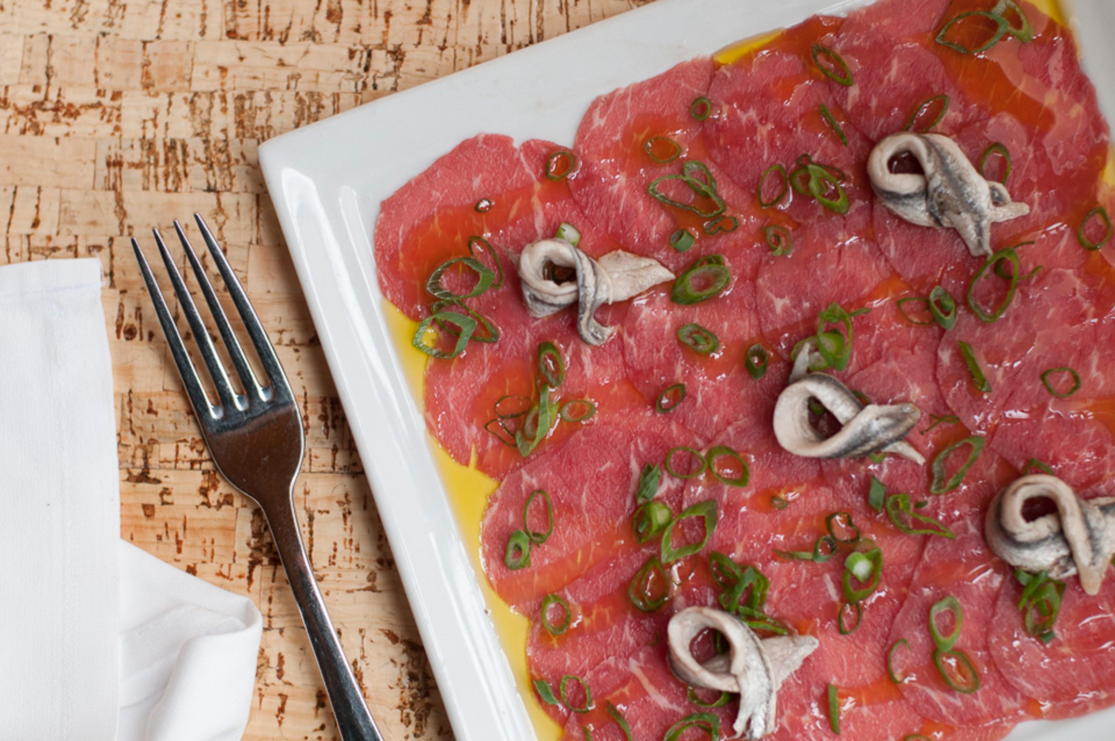 Beef carpaccio with pickled white anchovies