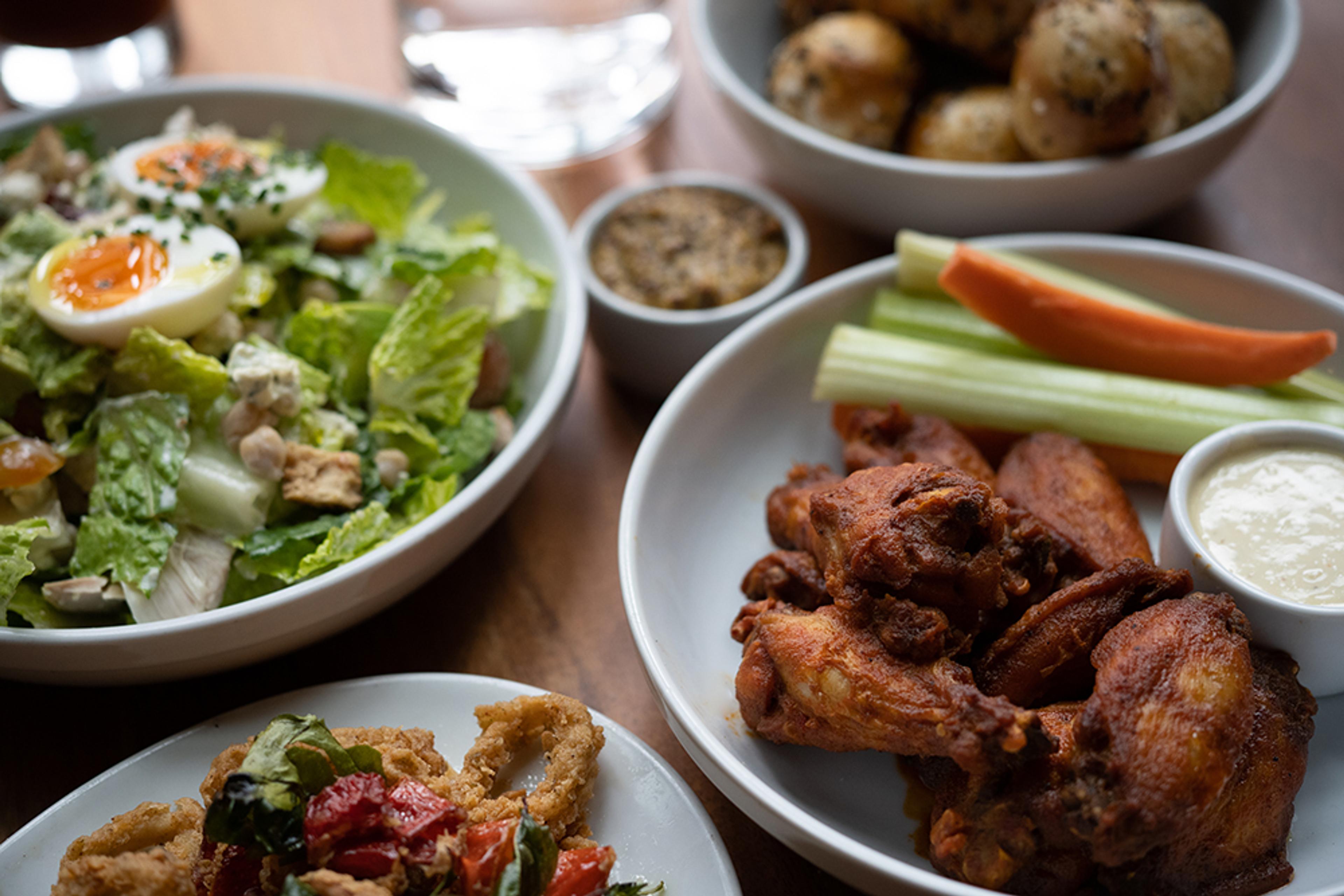 Chicken wings and Cobb salad