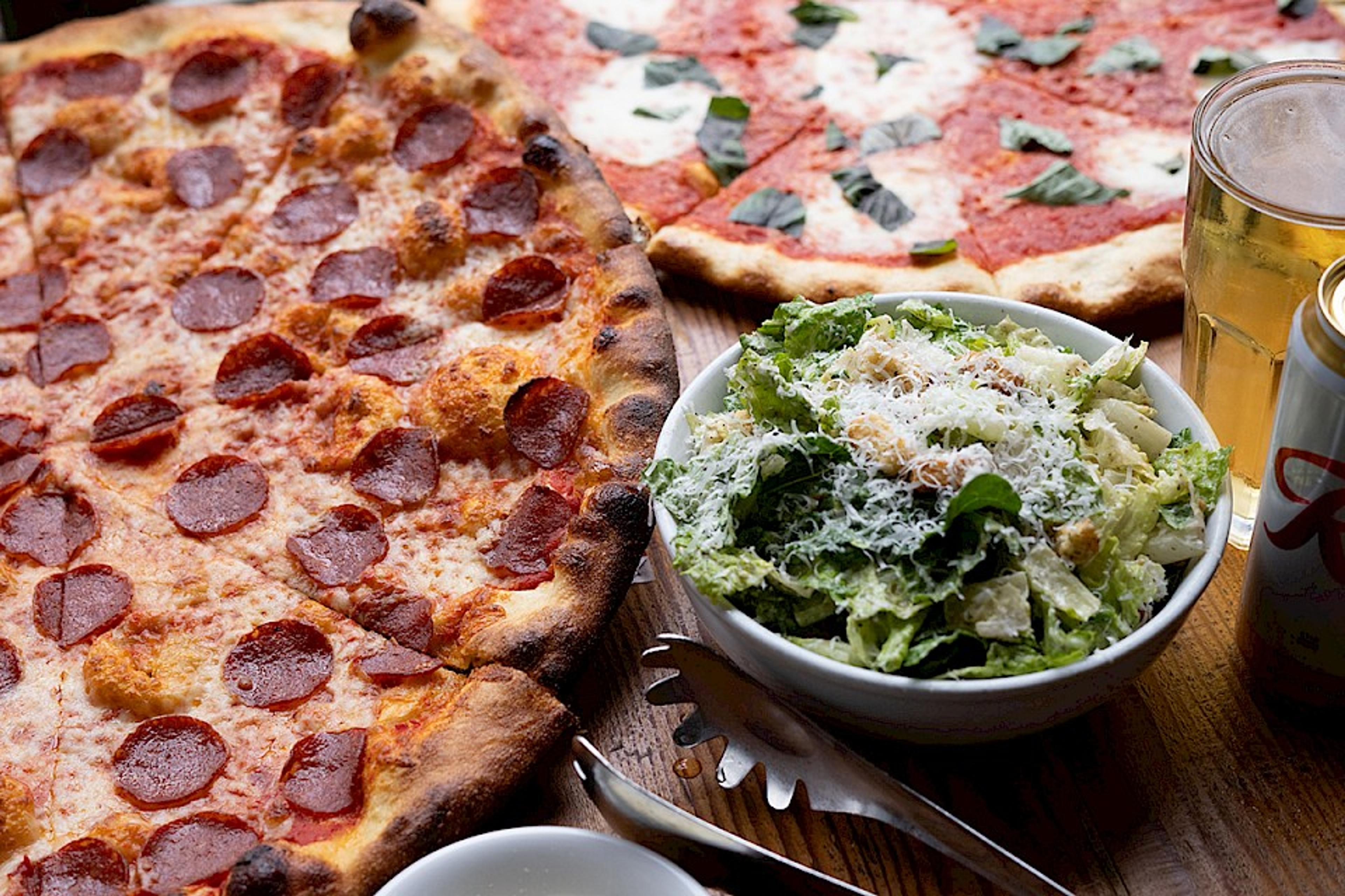 pepperoni pizza with Caesar salad
