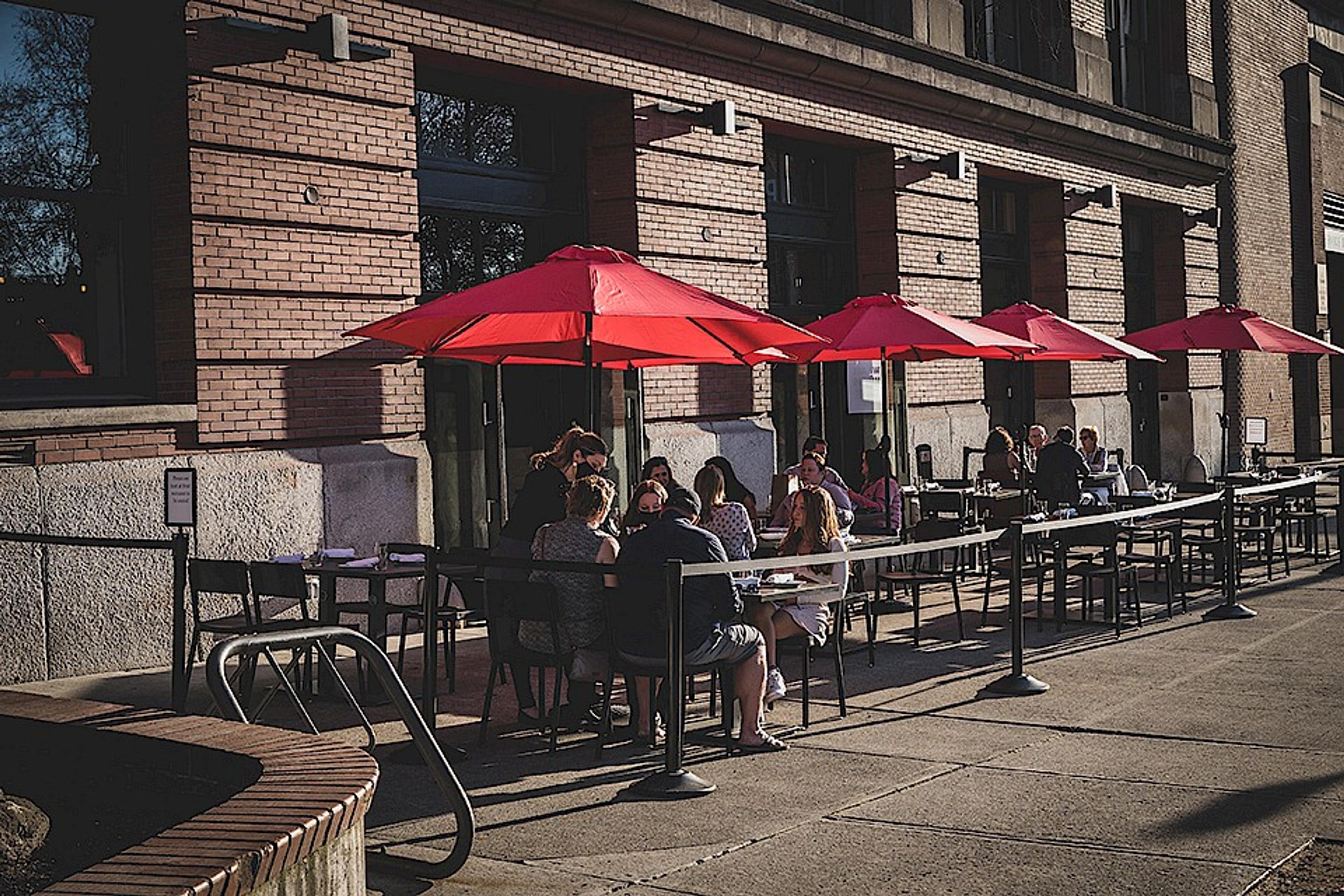 Outdoor patio with customers dining