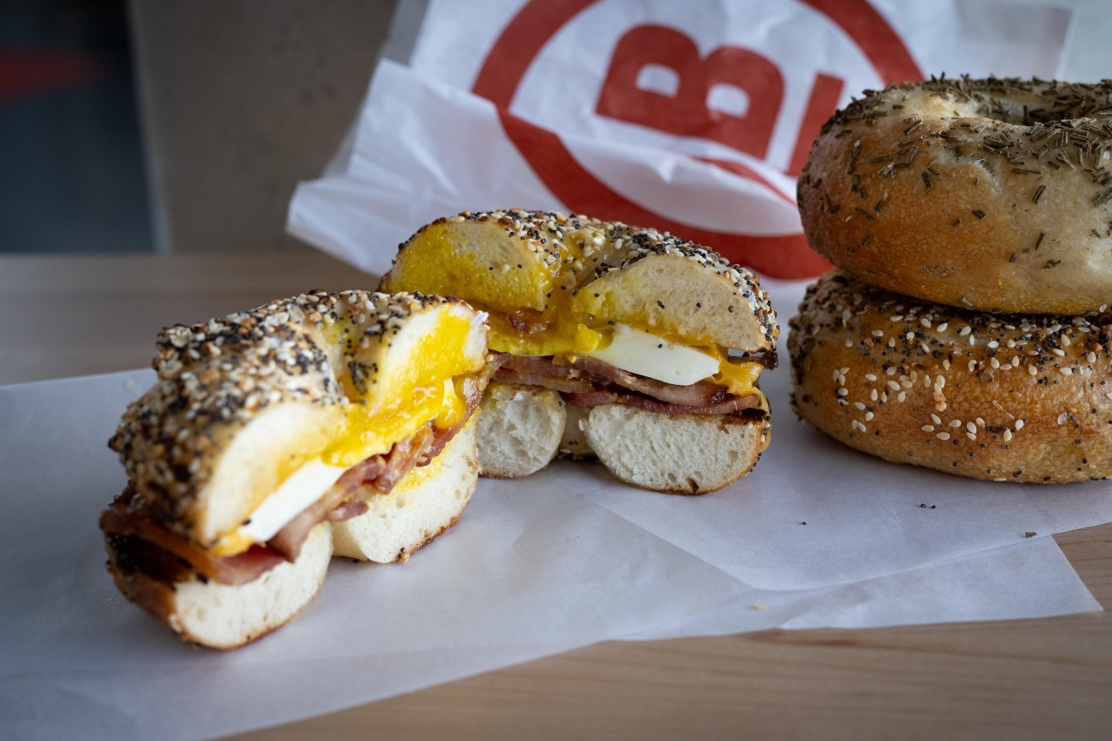 Bacon, Egg, and Cheese on an everything bagel