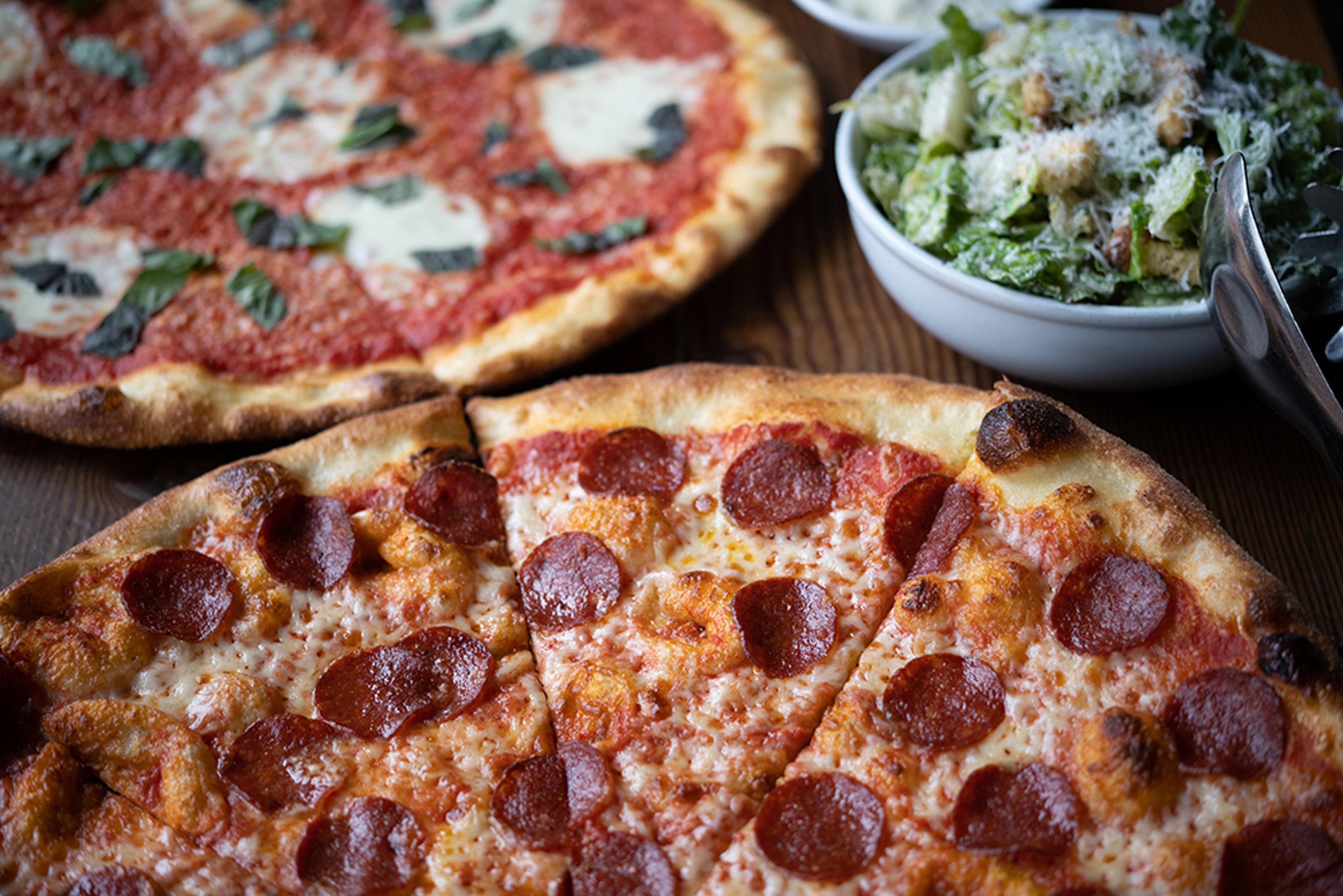 pepperoni pizza with Caesar salad