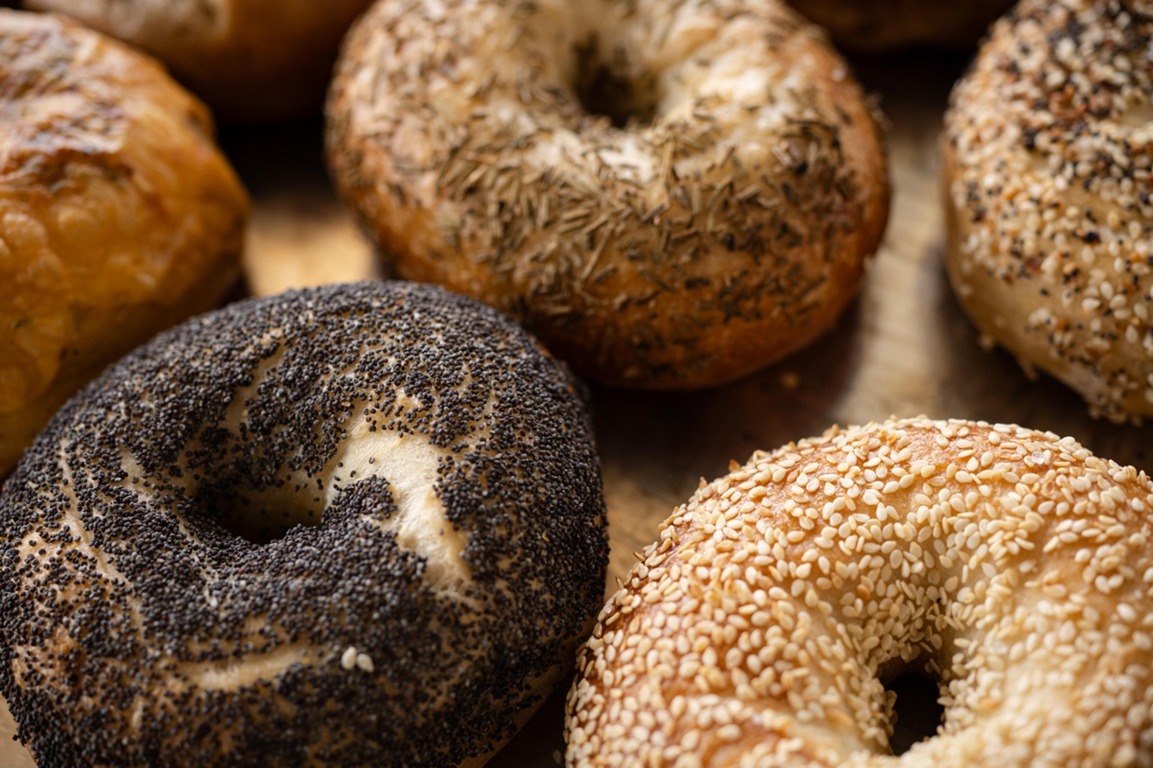 close up of the different bagels