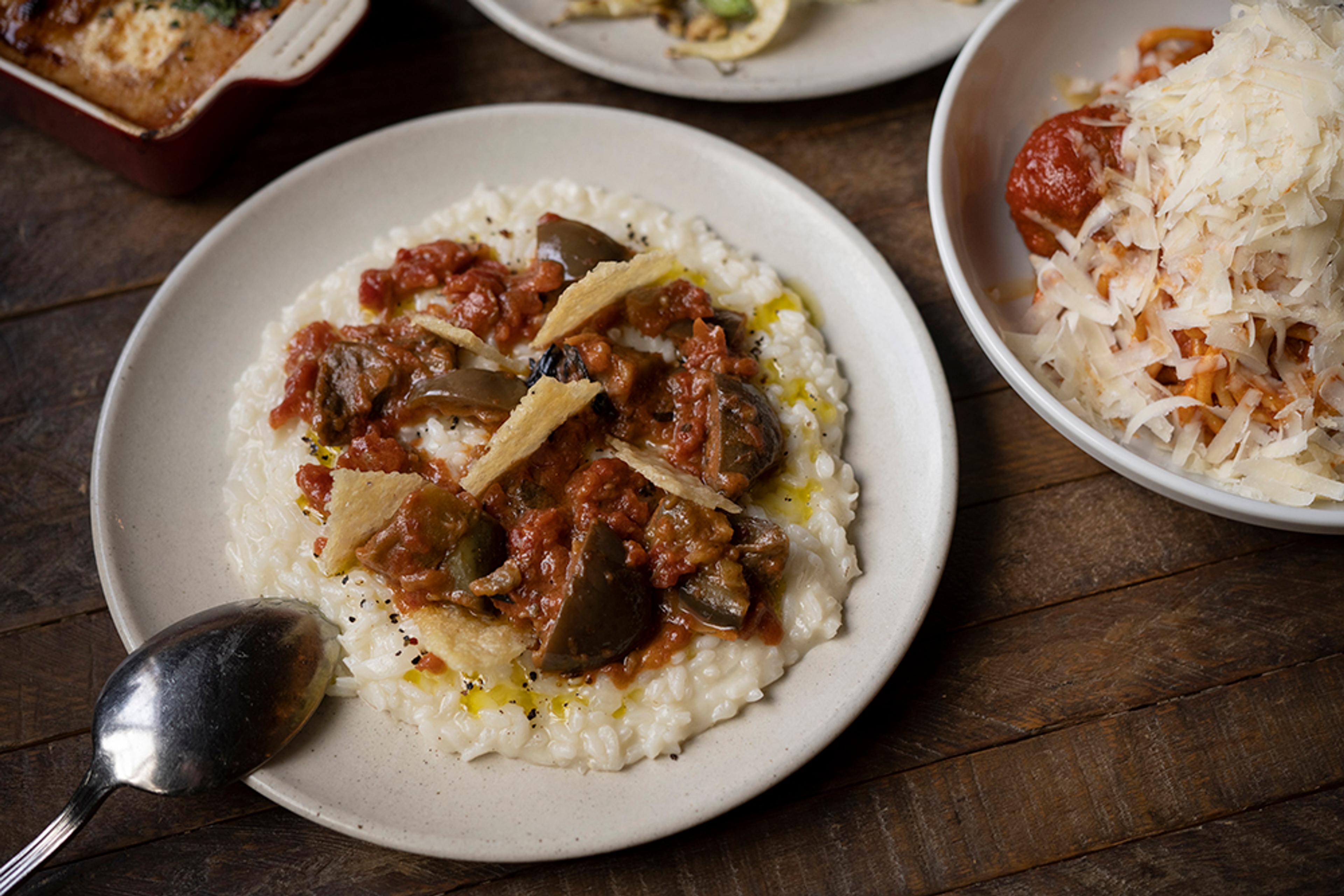 Risotto with tomato and eggplant