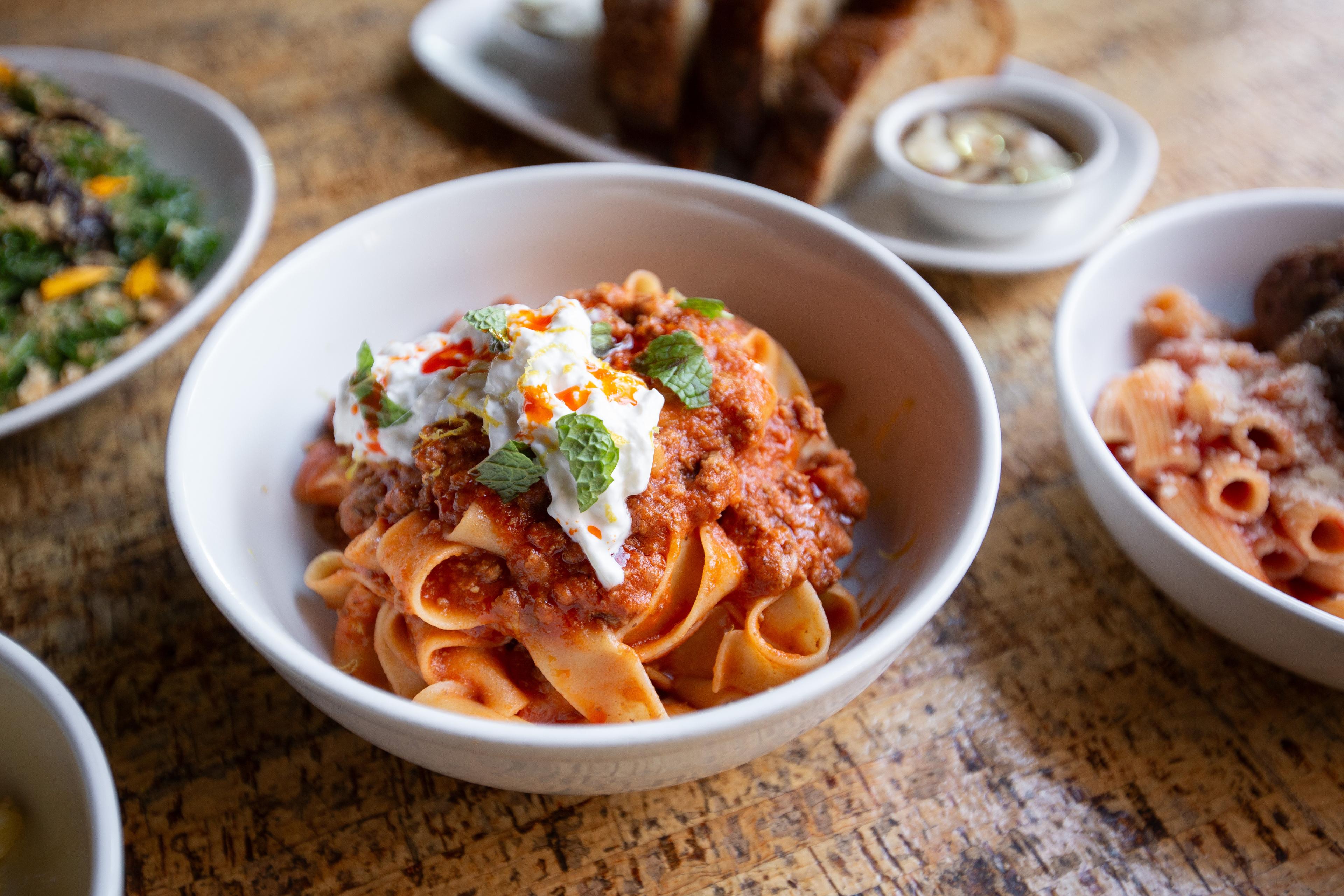 Pasta with cheese and mint