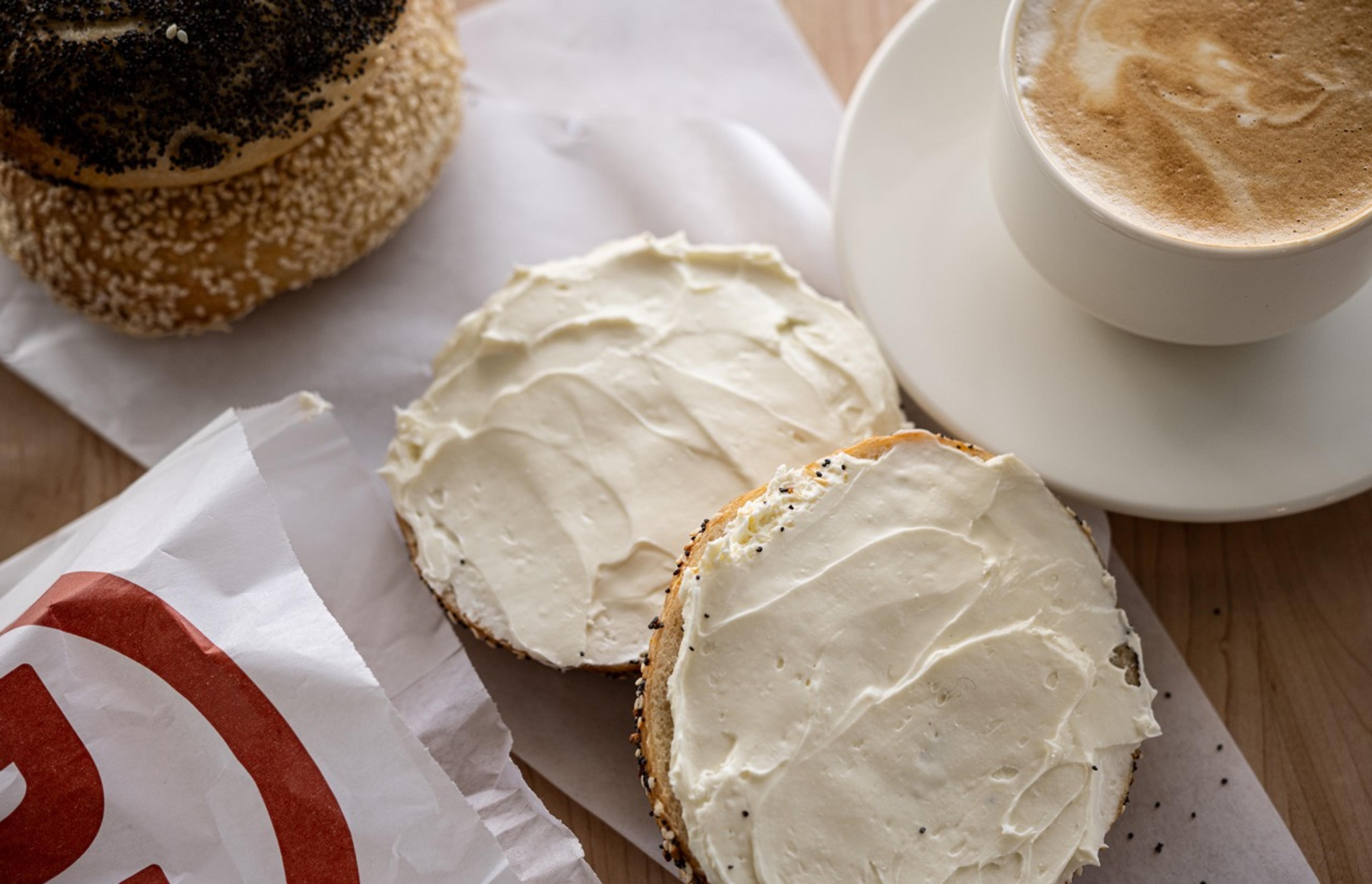 bagel with schmear and a latte