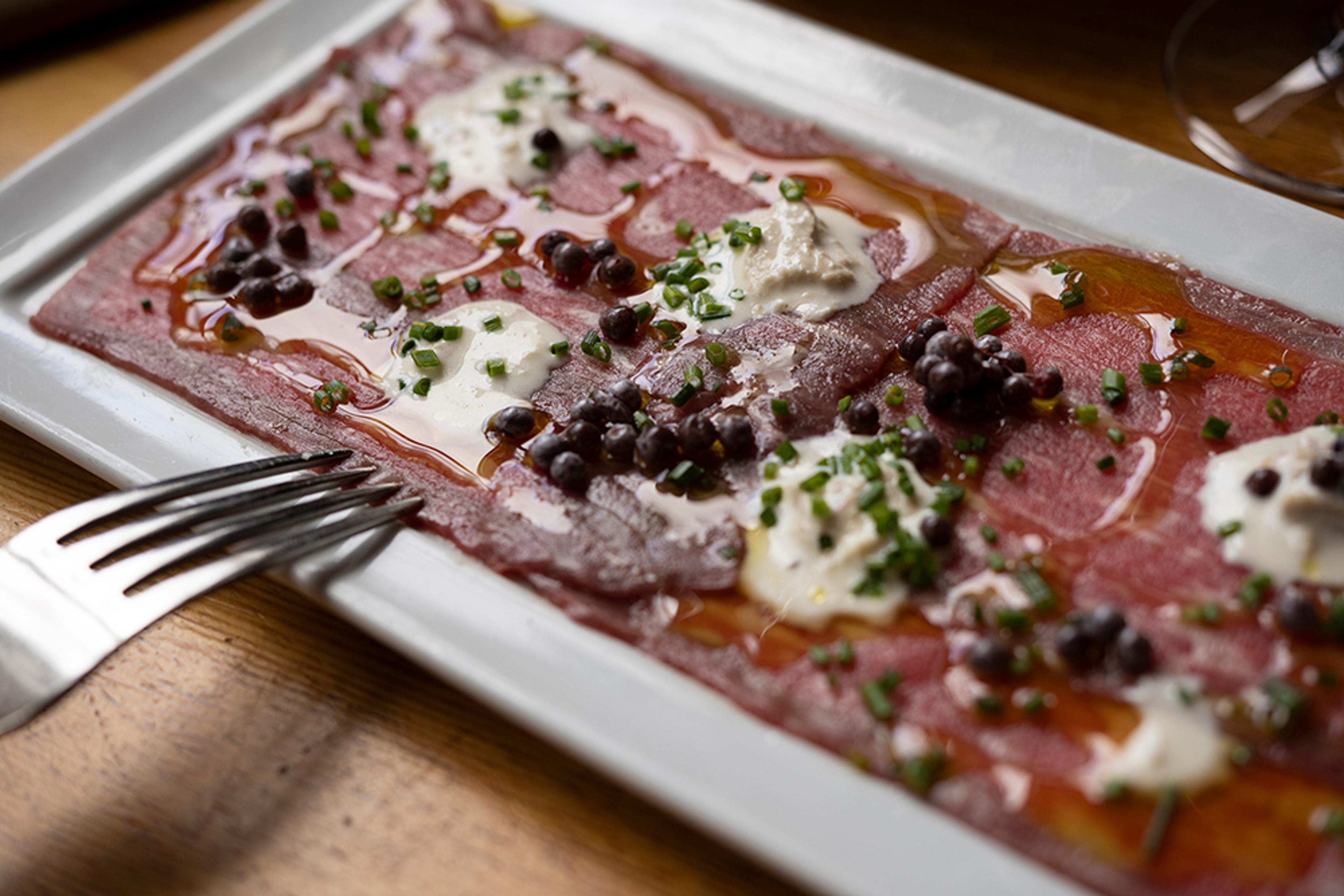 Beef carpaccio with capers, olive oil
