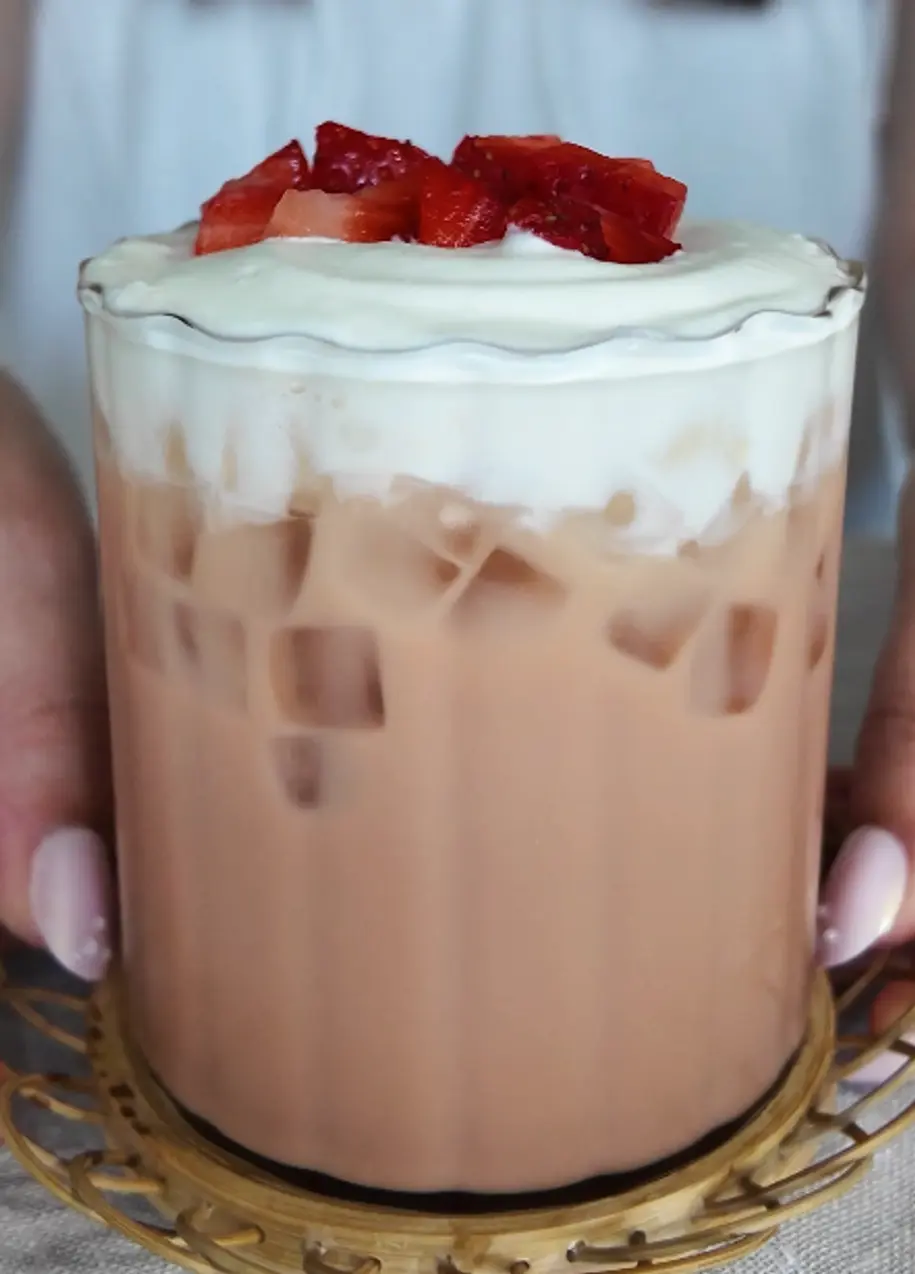 Iced Vanilla Latte with Strawberry Cream Cold Foam