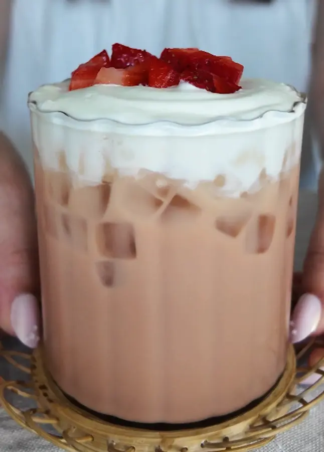 Iced Vanilla Latte with Strawberry Cream Cold Foam