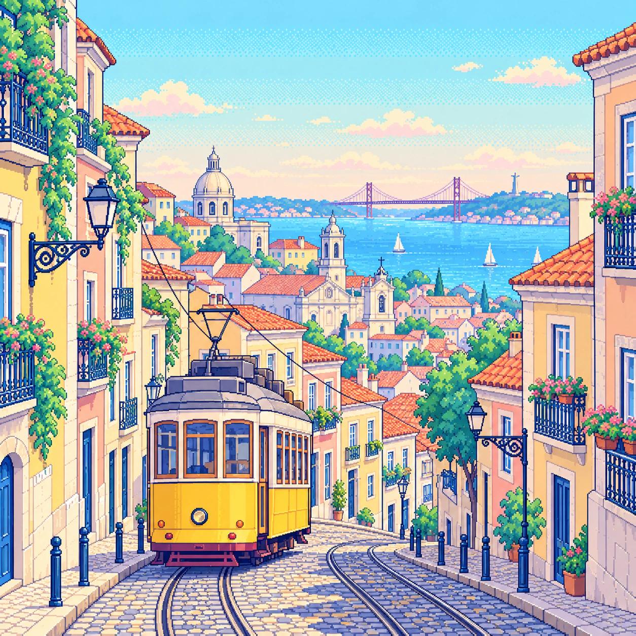 Illustrazione in pixel art di Lisbona
