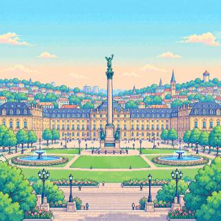 Ilustración en pixel art de Stuttgart