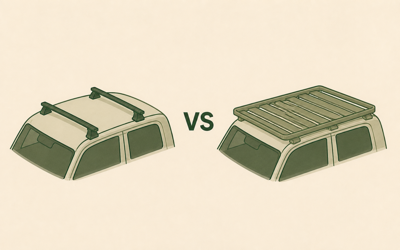 Side-by-side comparison of roof crossbars and a full roof rack