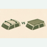 Side-by-side comparison of roof crossbars and a full roof rack
