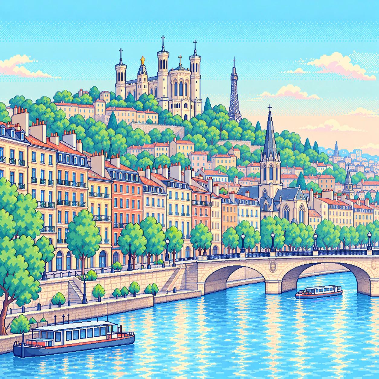 Pixel-art illustration of Lyon
