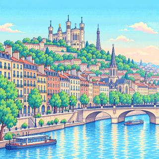 Pixel-art illustration of Lyon