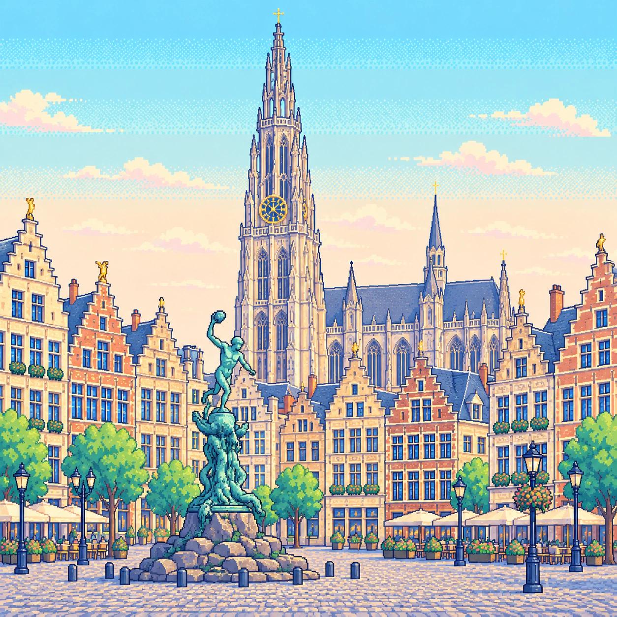 Ilustración en pixel art de Amberes
