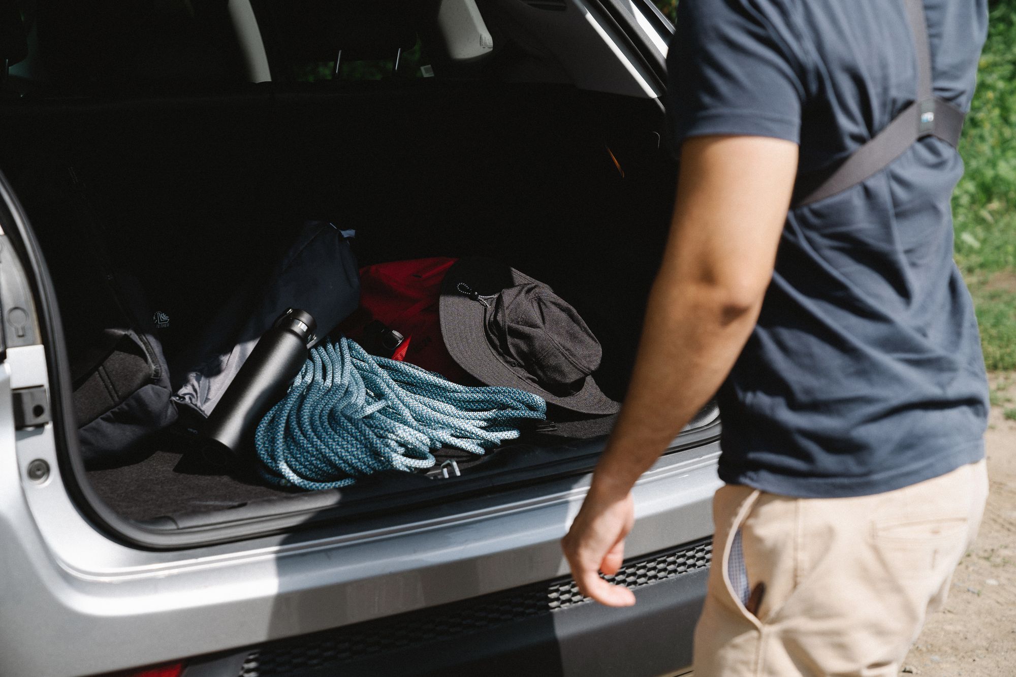 Rooftop-tent camping equipment prepared for a trip