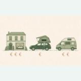 Hotel, rooftop tent on a car, and campervan compared by weekend cost