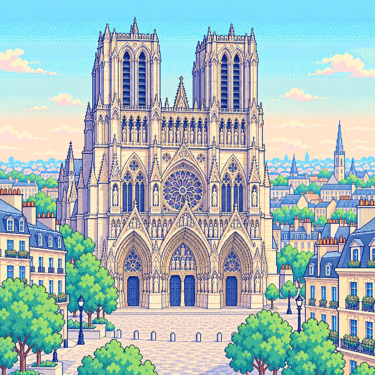 Pixel-art illustration of Reims