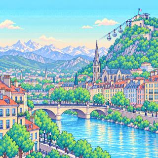 Pixel-art illustration of Grenoble
