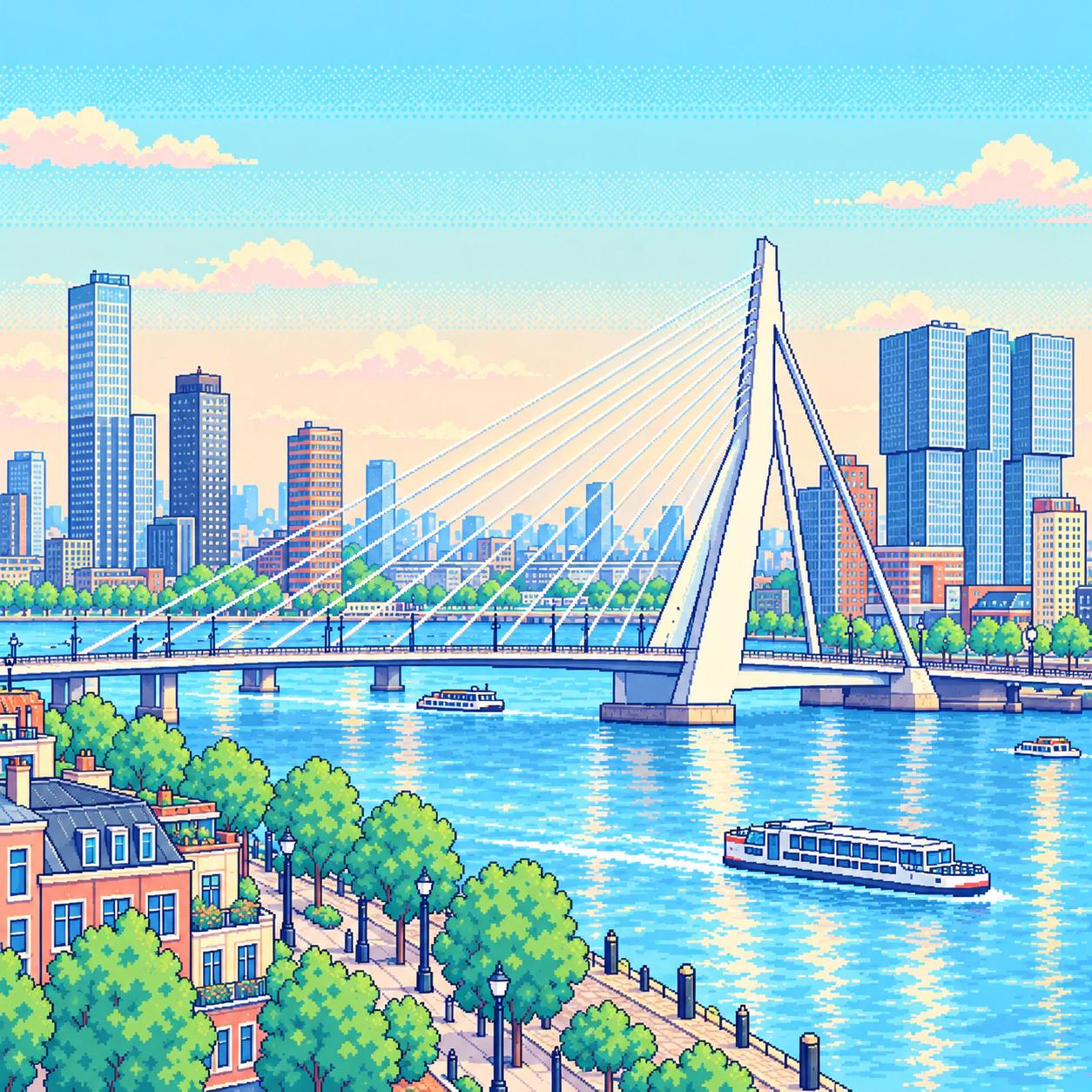 Pixel-art illustration of Rotterdam