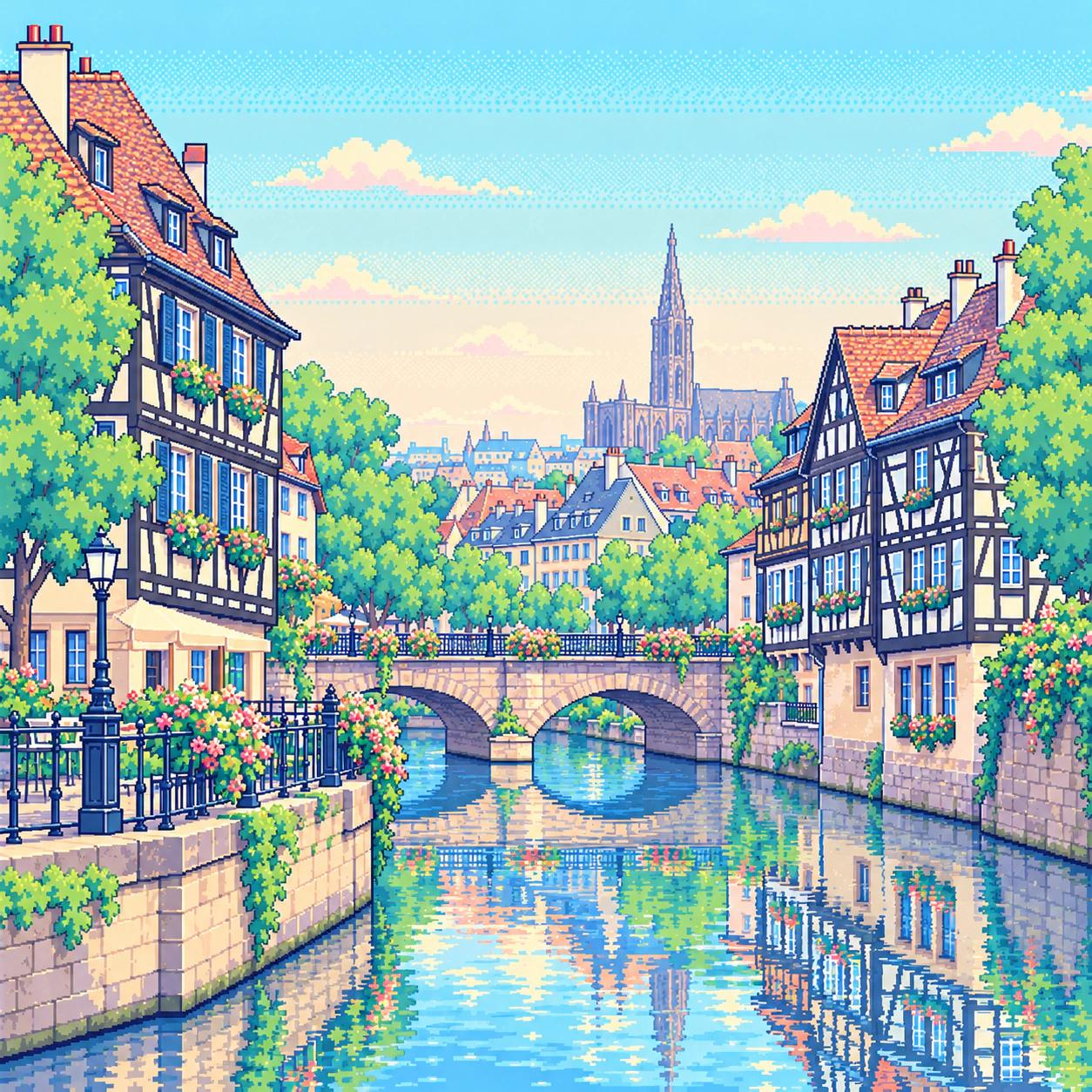 Pixel-art illustration of Strasbourg
